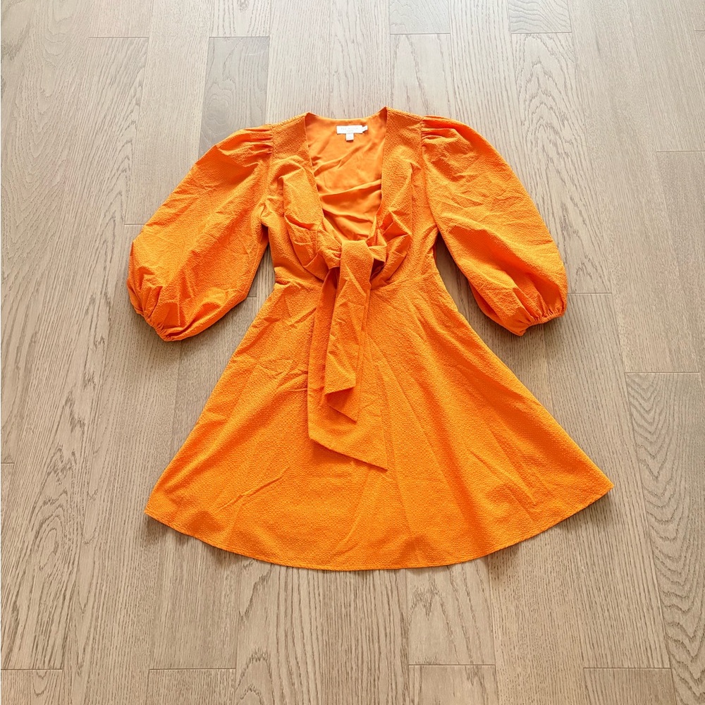 Ted Baker Orange Tie-Front Puff Sleeve Dress